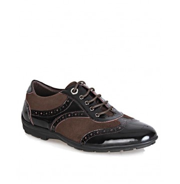 David Wej suede and patent lace up shoe - brown